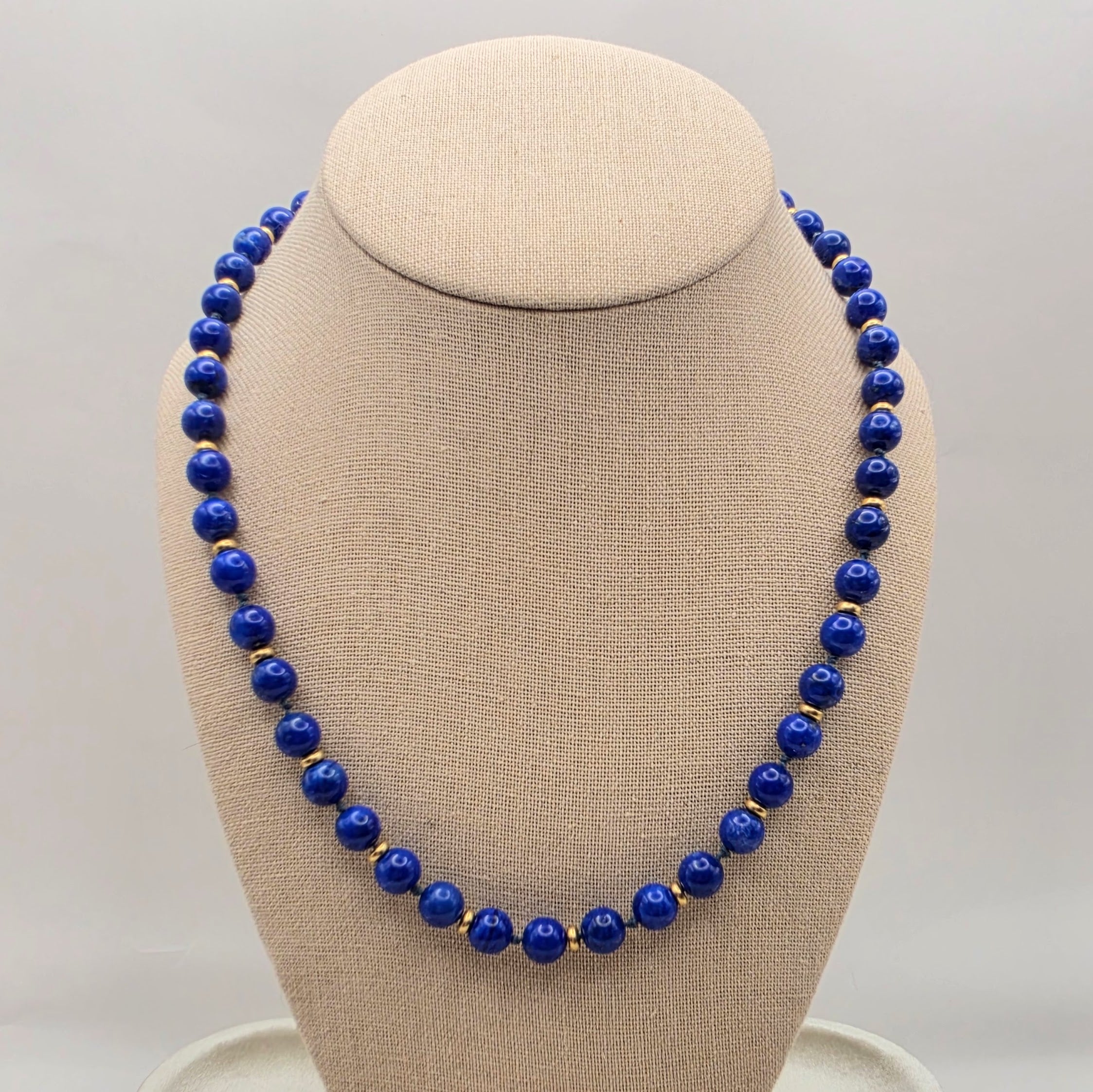 Vintage 14k Gold & Natural Lapis Lazuli Bead Necklace, 19" Estate Jewelry