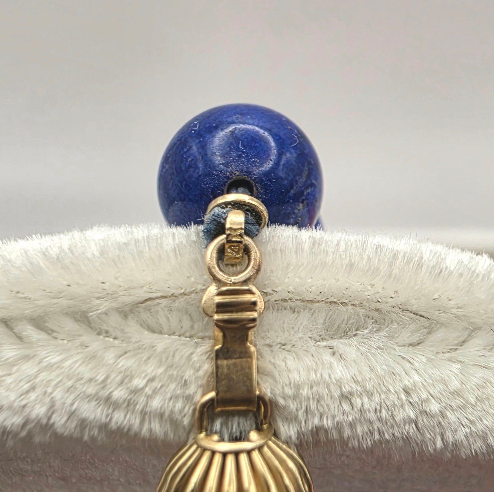Vintage 14k Gold & Natural Lapis Lazuli Bead Necklace, 19" Estate Jewelry