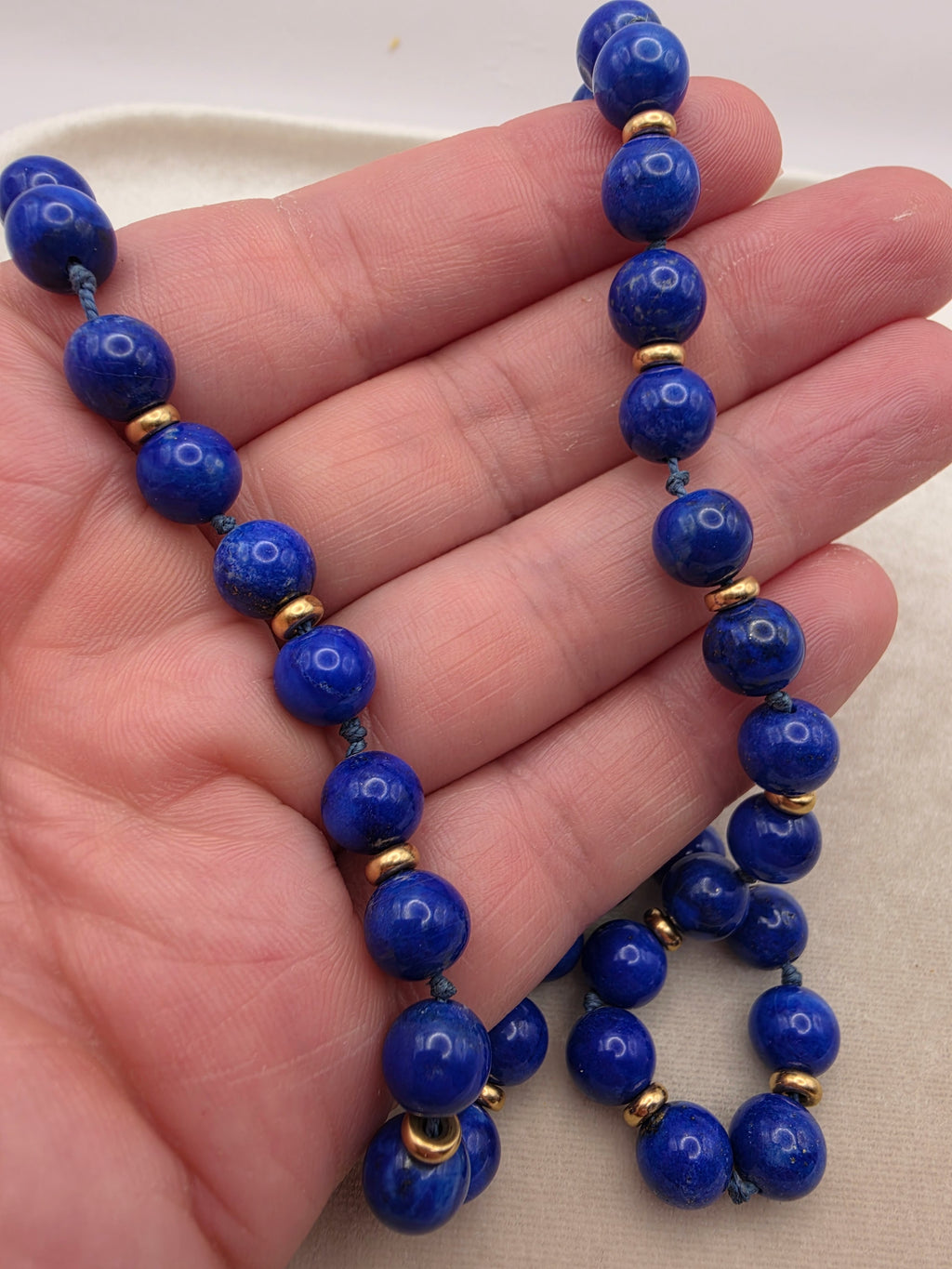Vintage 14k Gold & Natural Lapis Lazuli Bead Necklace, 19" Estate Jewelry