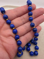 Vintage 14k Gold & Natural Lapis Lazuli Bead Necklace, 19" Estate Jewelry