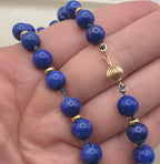 Vintage 14k Gold & Natural Lapis Lazuli Bead Necklace, 19" Estate Jewelry