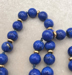 Vintage 14k Gold & Natural Lapis Lazuli Bead Necklace, 19" Estate Jewelry