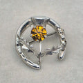 Vintage Ward Brothers Sterling Silver Thistle Brooch & Amber Glass Brooch