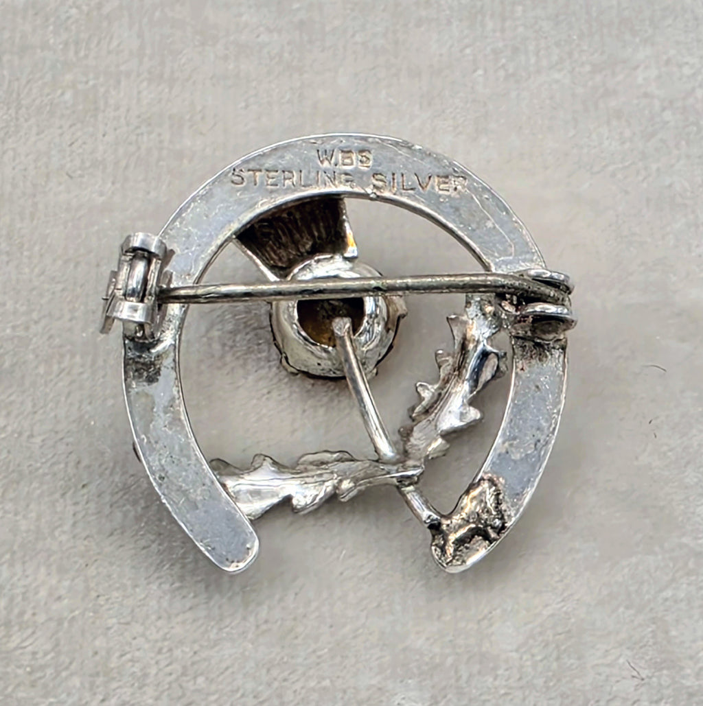 Vintage Ward Brothers Sterling Silver Thistle Brooch & Amber Glass Brooch