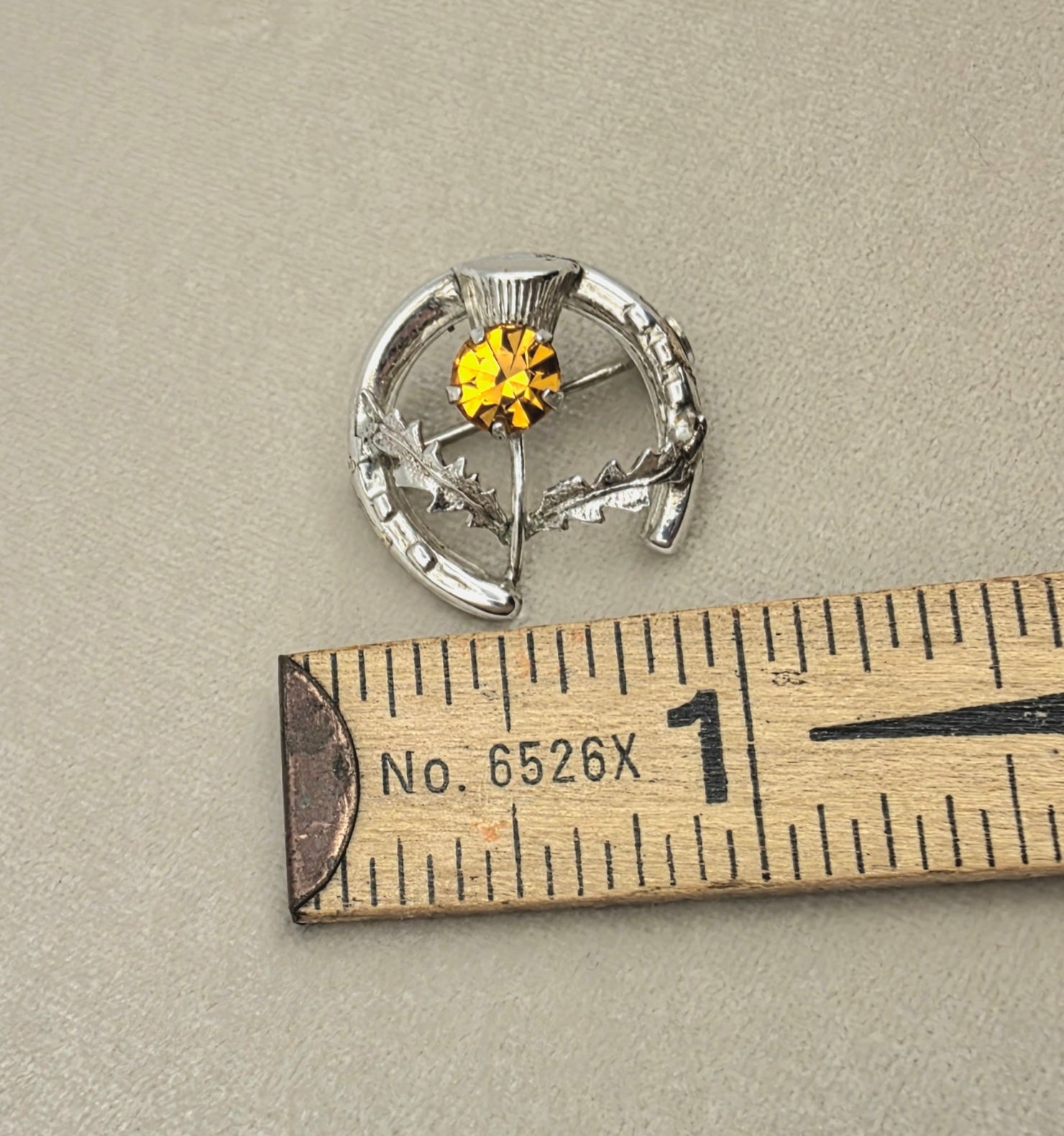 Vintage Ward Brothers Sterling Silver Thistle Brooch & Amber Glass Brooch