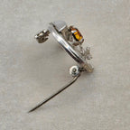 Vintage Ward Brothers Sterling Silver Thistle Brooch & Amber Glass Brooch