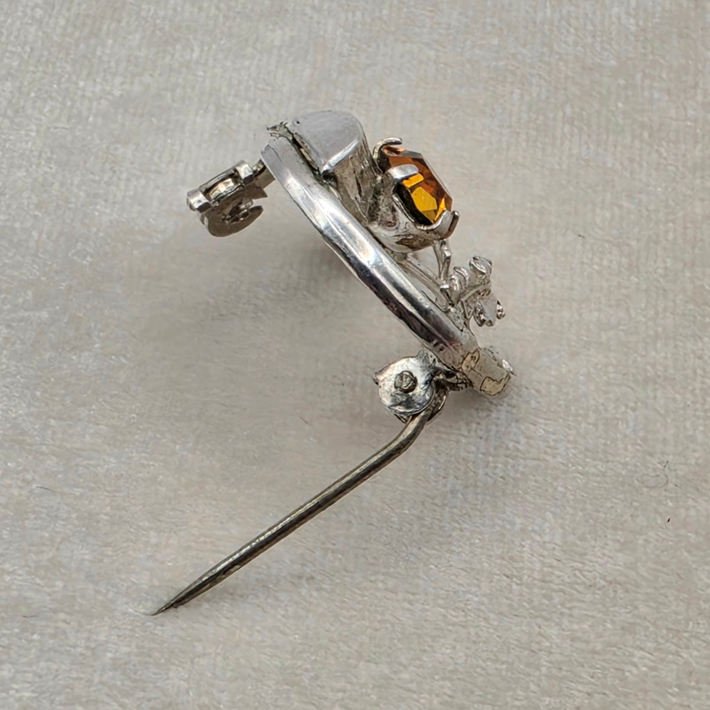 Vintage Ward Brothers Sterling Silver Thistle Brooch & Amber Glass Brooch