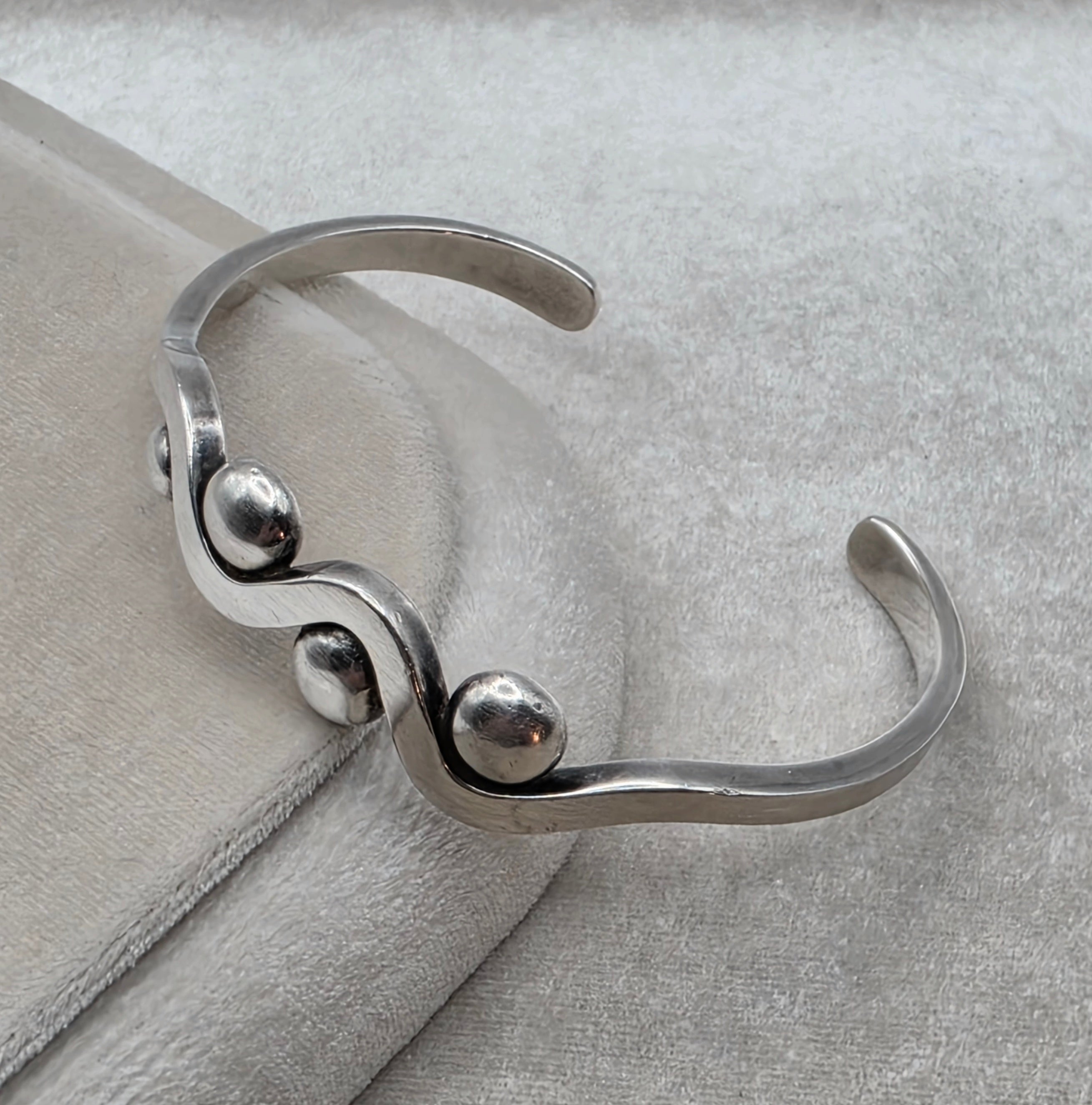 Vintage Modernist Sterling Silver Cuff Bracelet Heavy Sculptural Wave