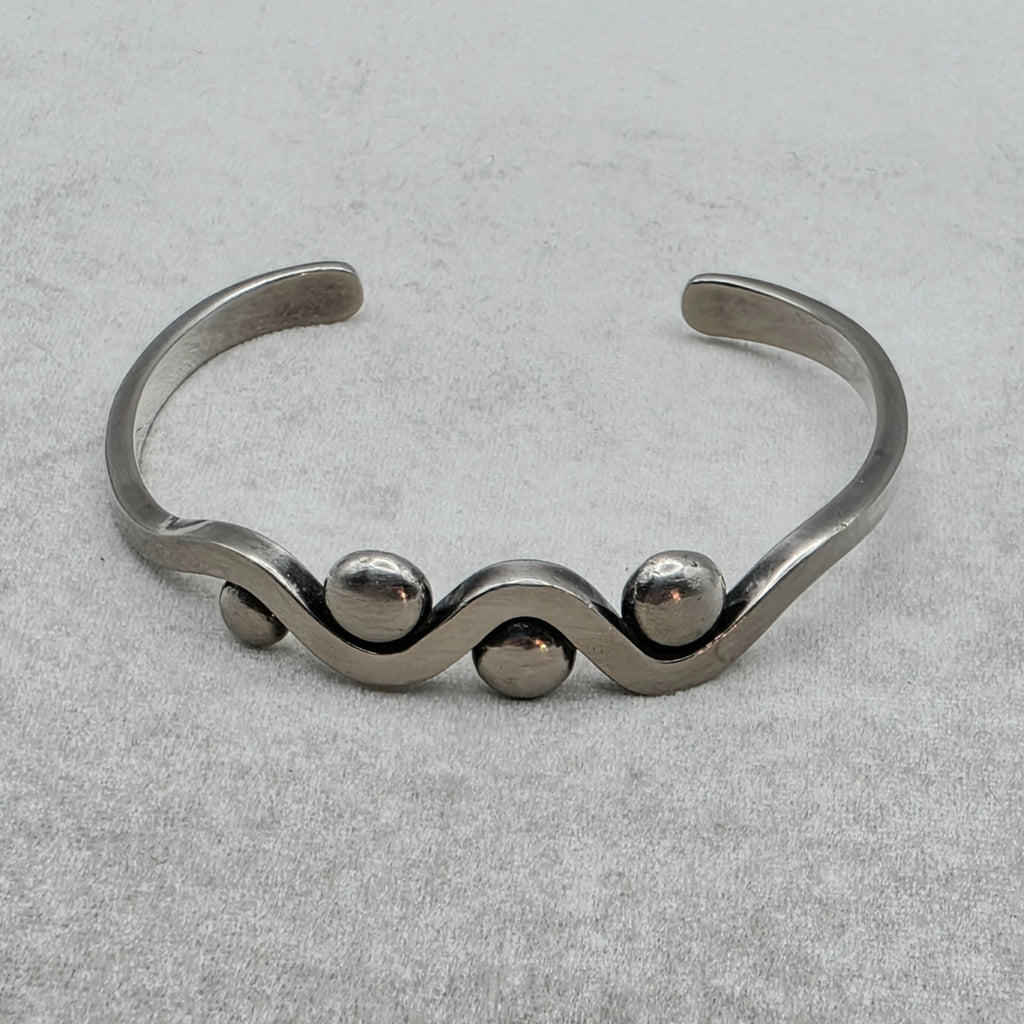 Vintage Modernist Sterling Silver Cuff Bracelet Heavy Sculptural Wave