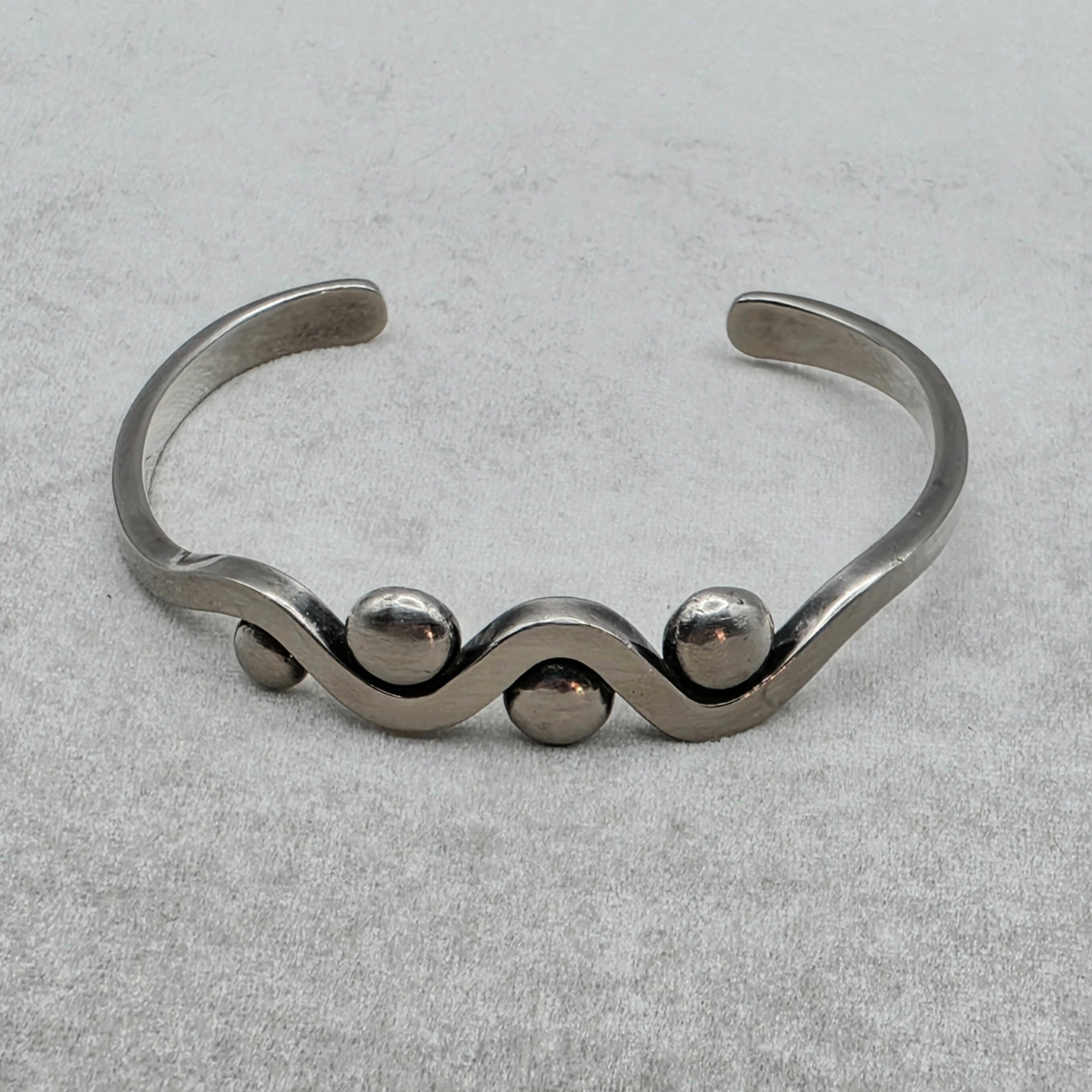 Vintage Modernist Sterling Silver Cuff Bracelet Heavy Sculptural Wave