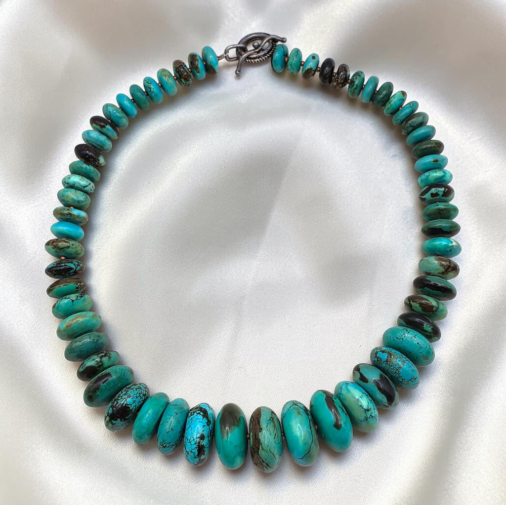 Vintage Graduated Turquoise Bead Necklace, Sterling Silver clasp