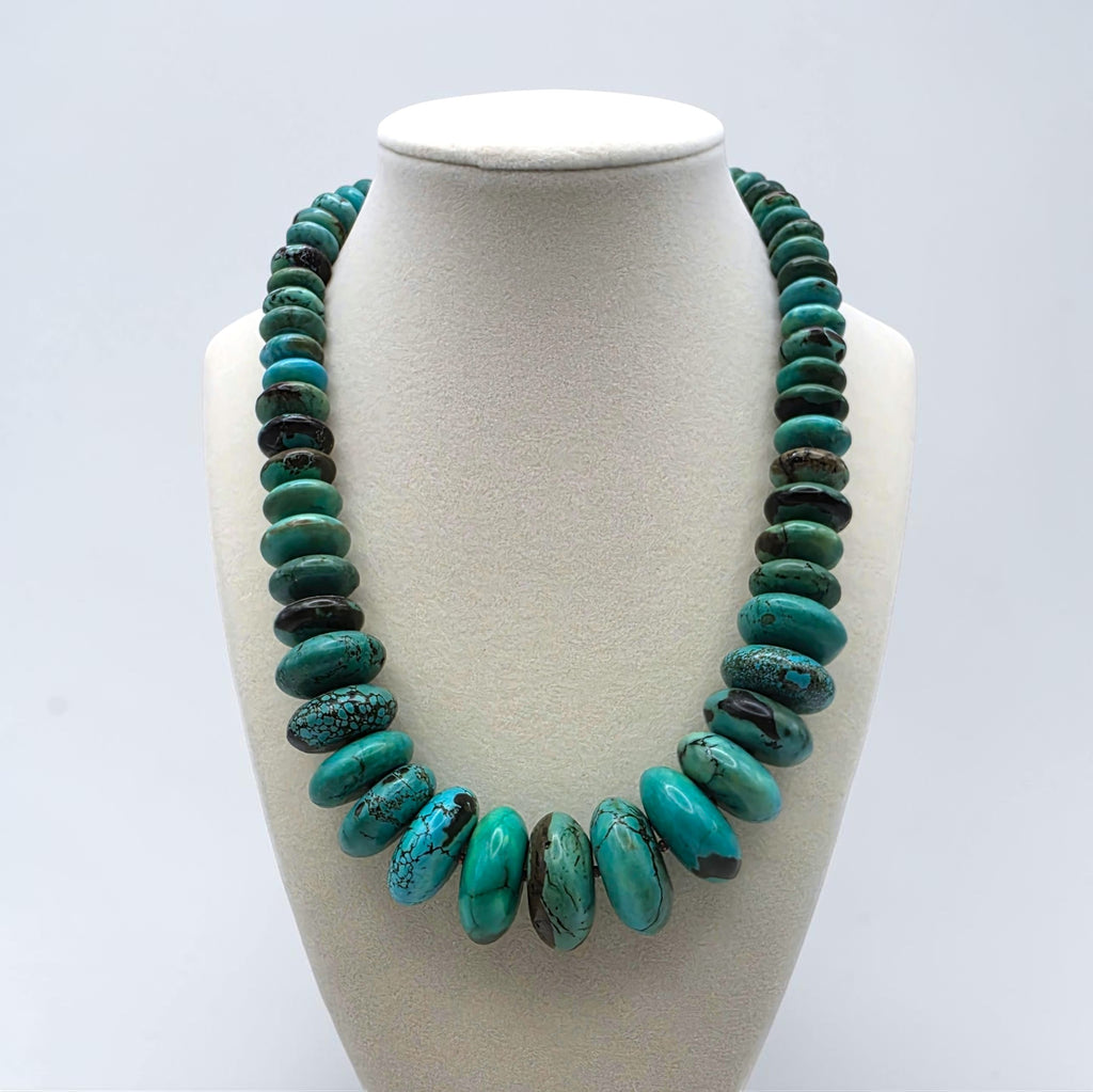 Vintage Graduated Turquoise Bead Necklace, Sterling Silver clasp