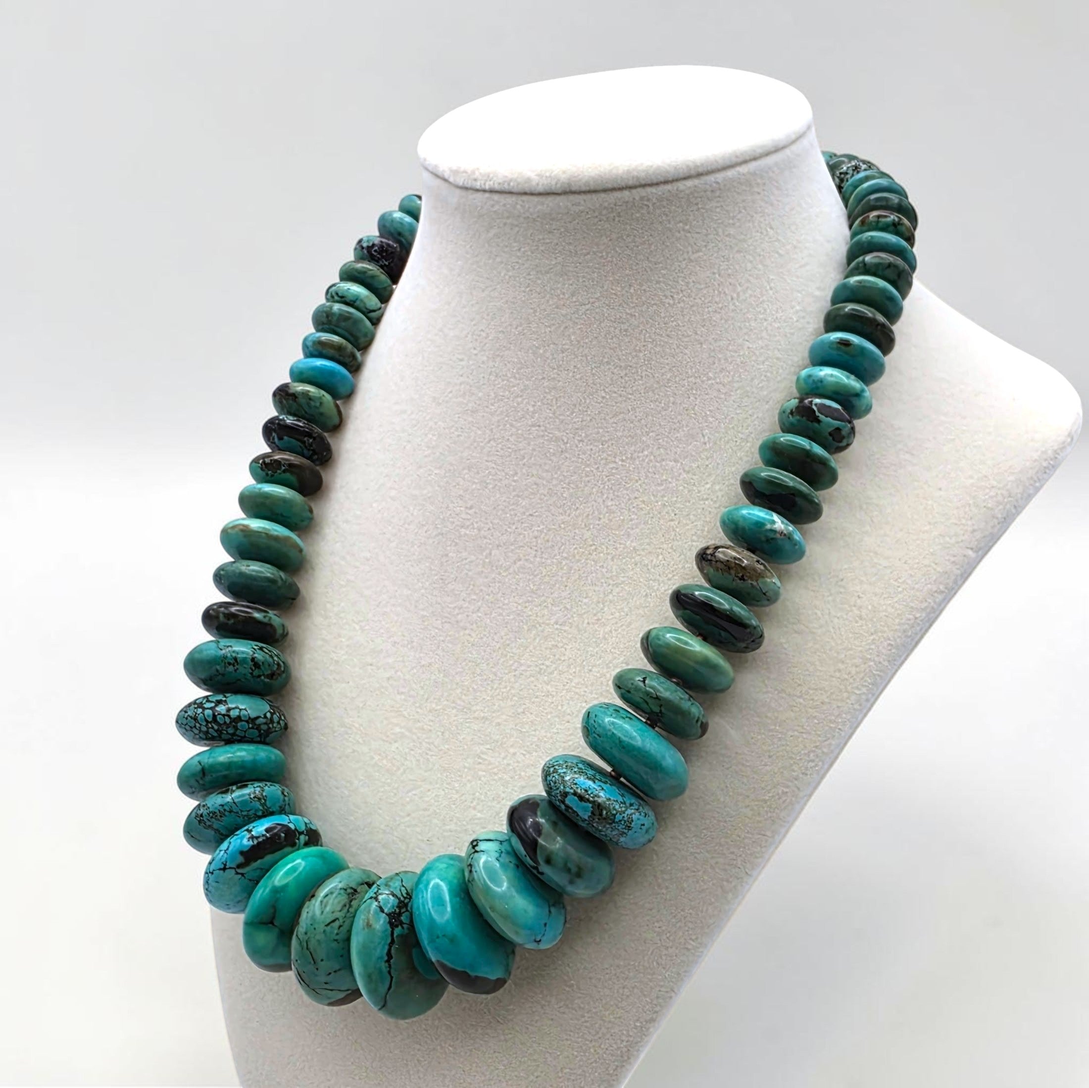 Vintage Graduated Turquoise Bead Necklace, Sterling Silver clasp