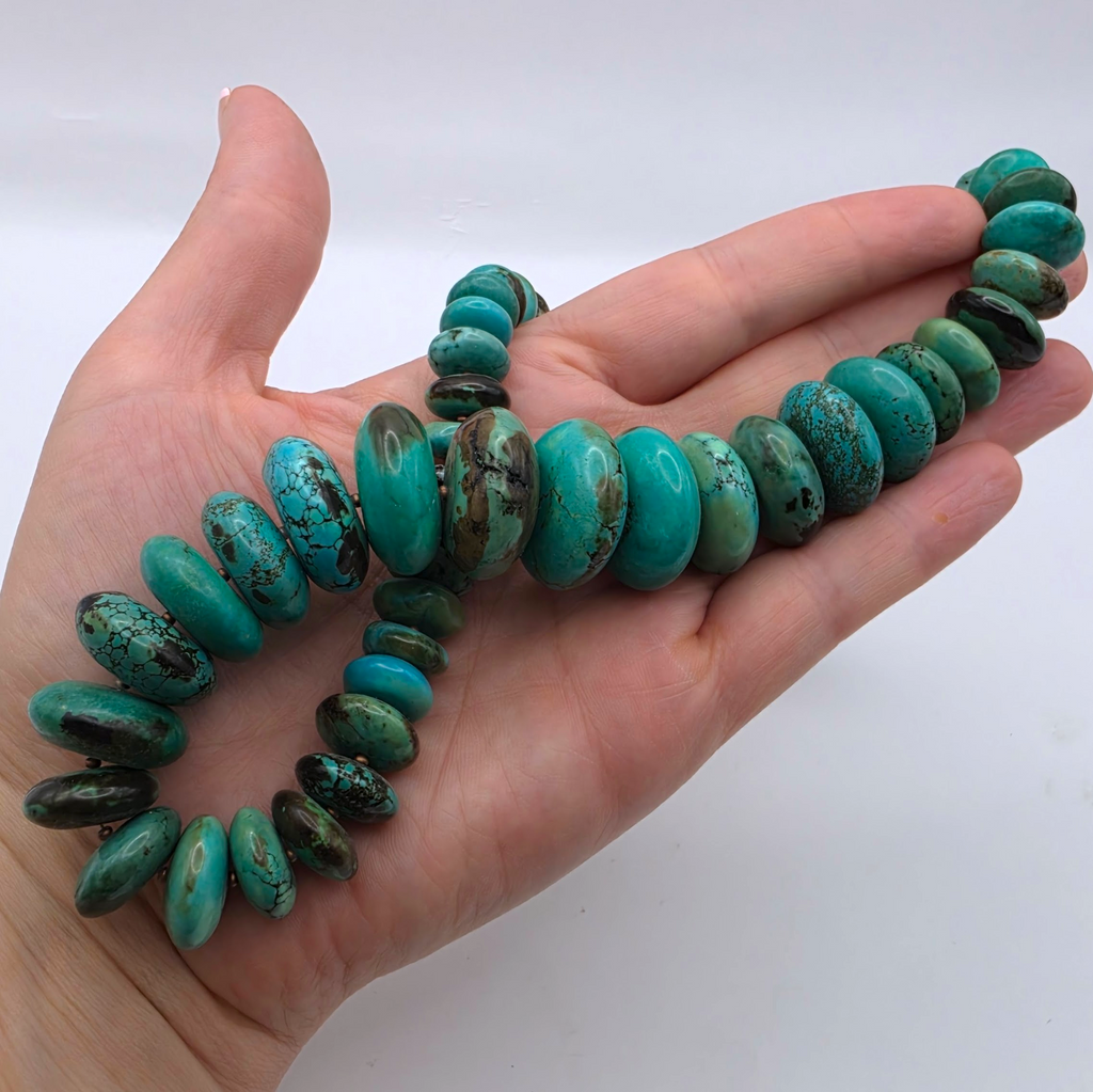 Vintage Graduated Turquoise Bead Necklace, Sterling Silver clasp