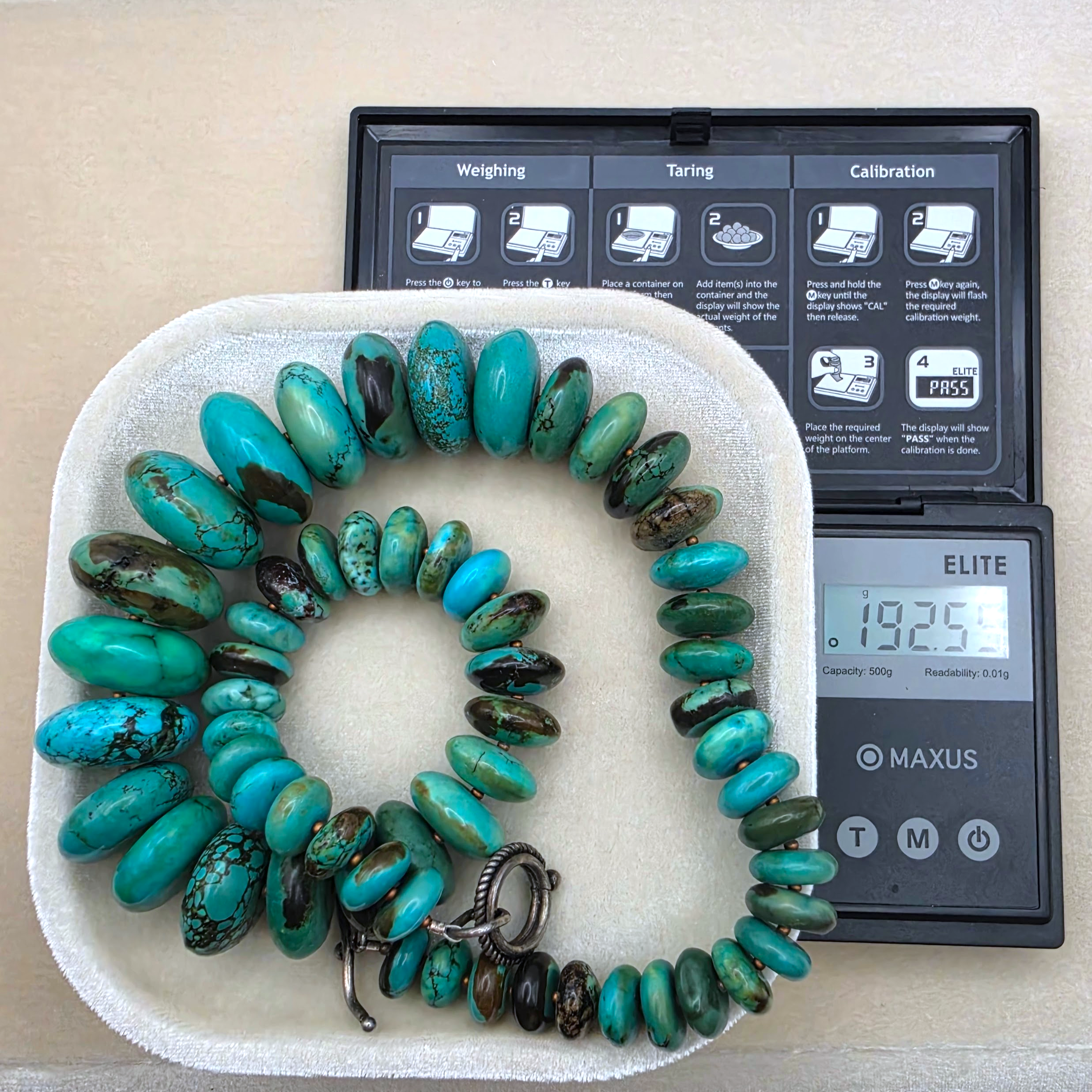 Vintage Graduated Turquoise Bead Necklace, Sterling Silver clasp