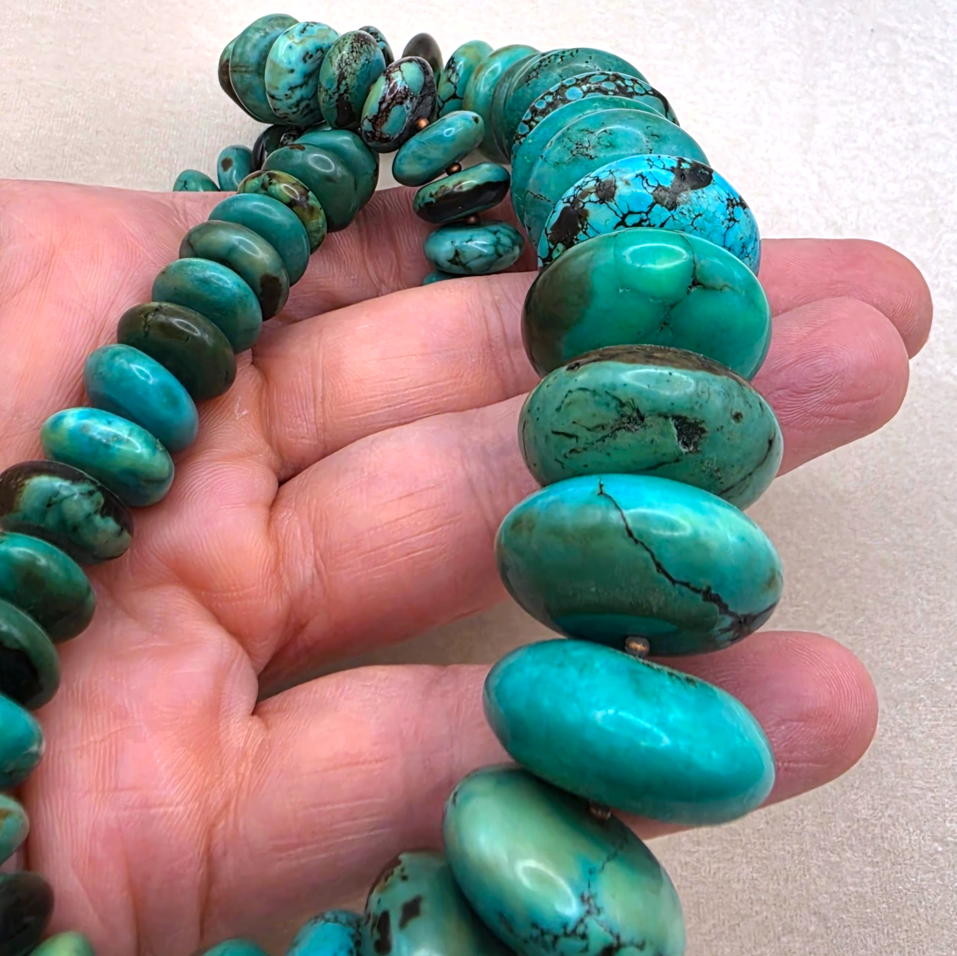 Vintage Graduated Turquoise Bead Necklace, Sterling Silver clasp