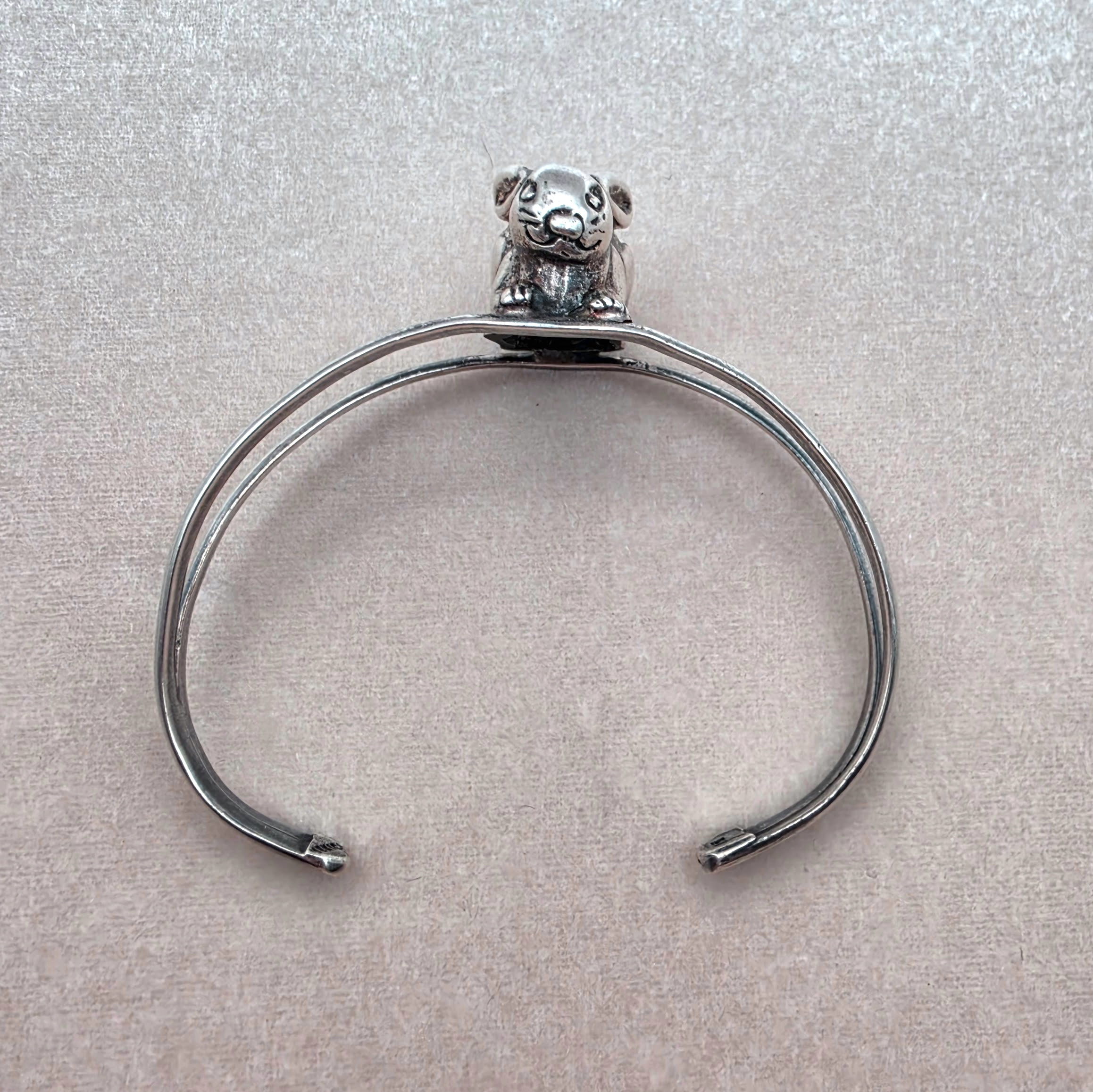 Vintage Sterling Silver 3D Bunny Cuff Bracelet Mexico 925
