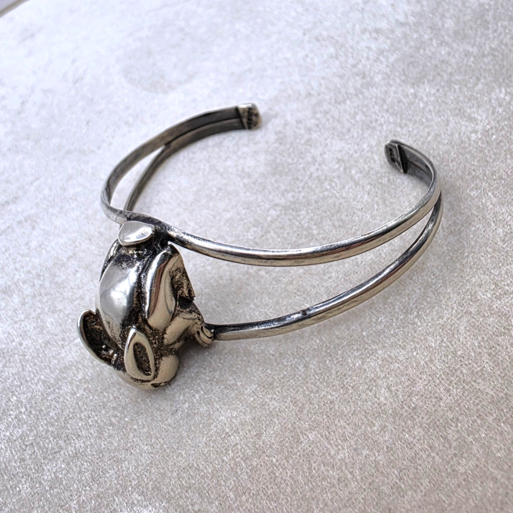 Vintage Sterling Silver 3D Bunny Cuff Bracelet Mexico 925