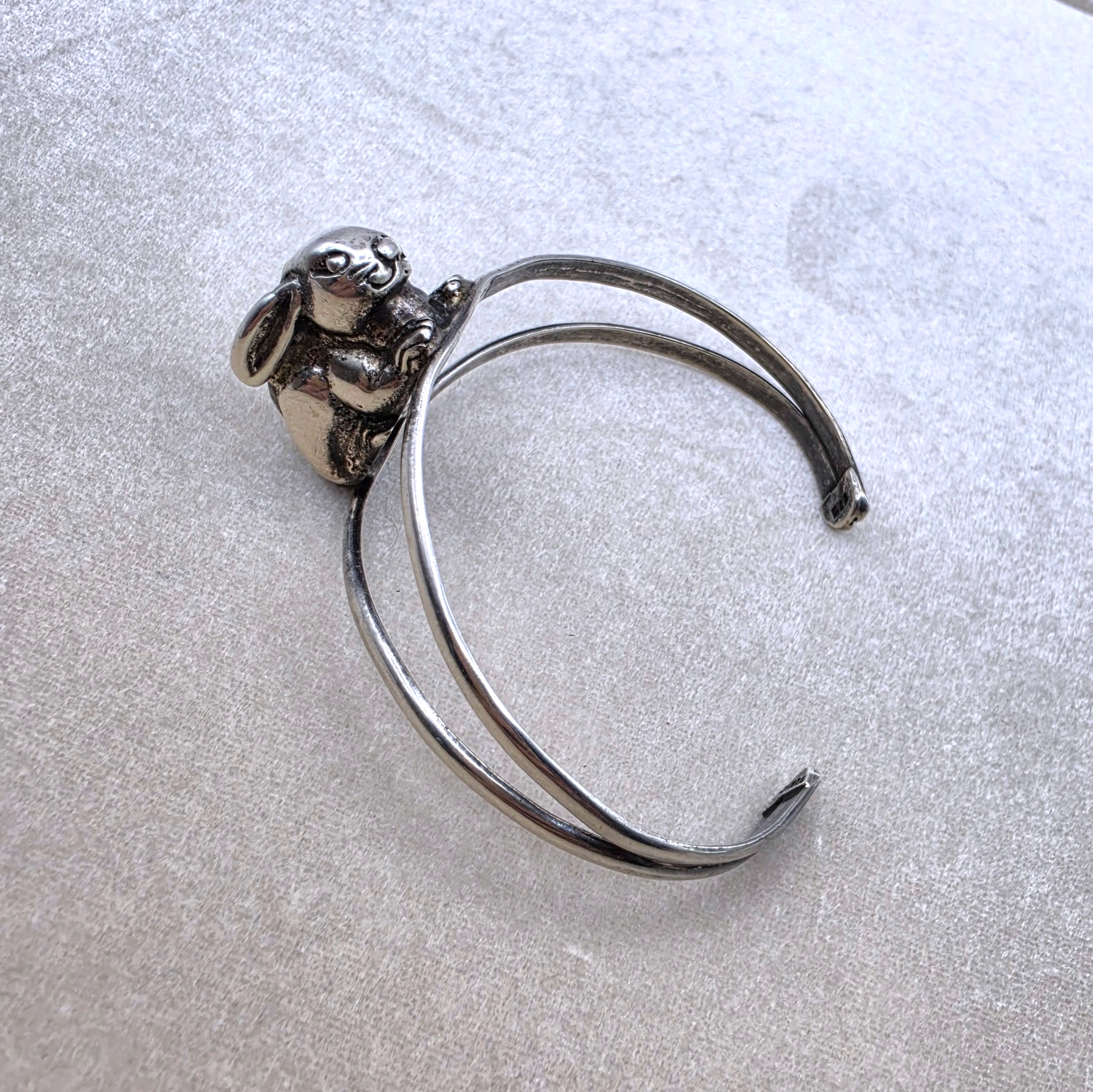 Vintage Sterling Silver 3D Bunny Cuff Bracelet Mexico 925
