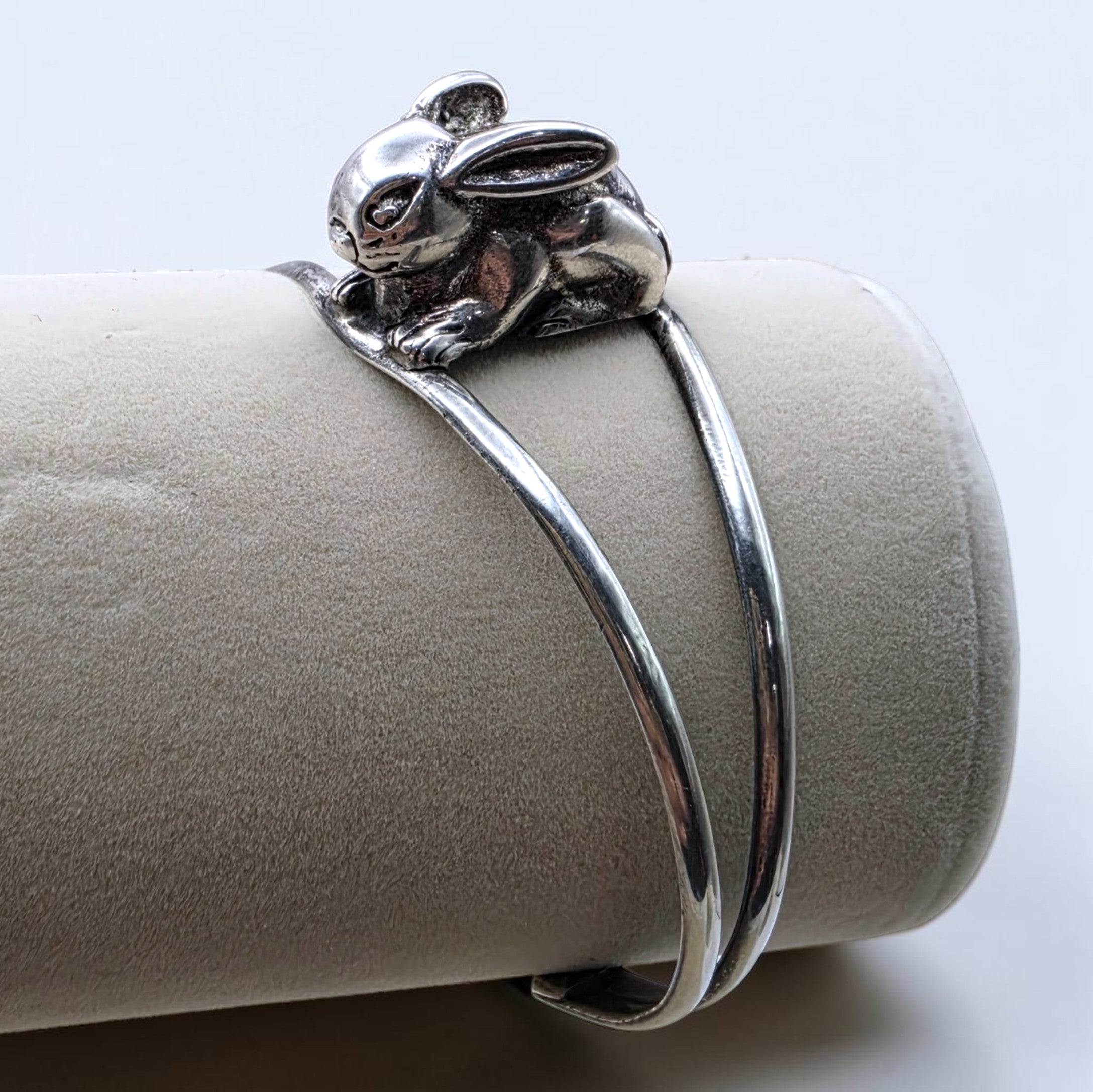 Vintage Sterling Silver 3D Bunny Cuff Bracelet Mexico 925
