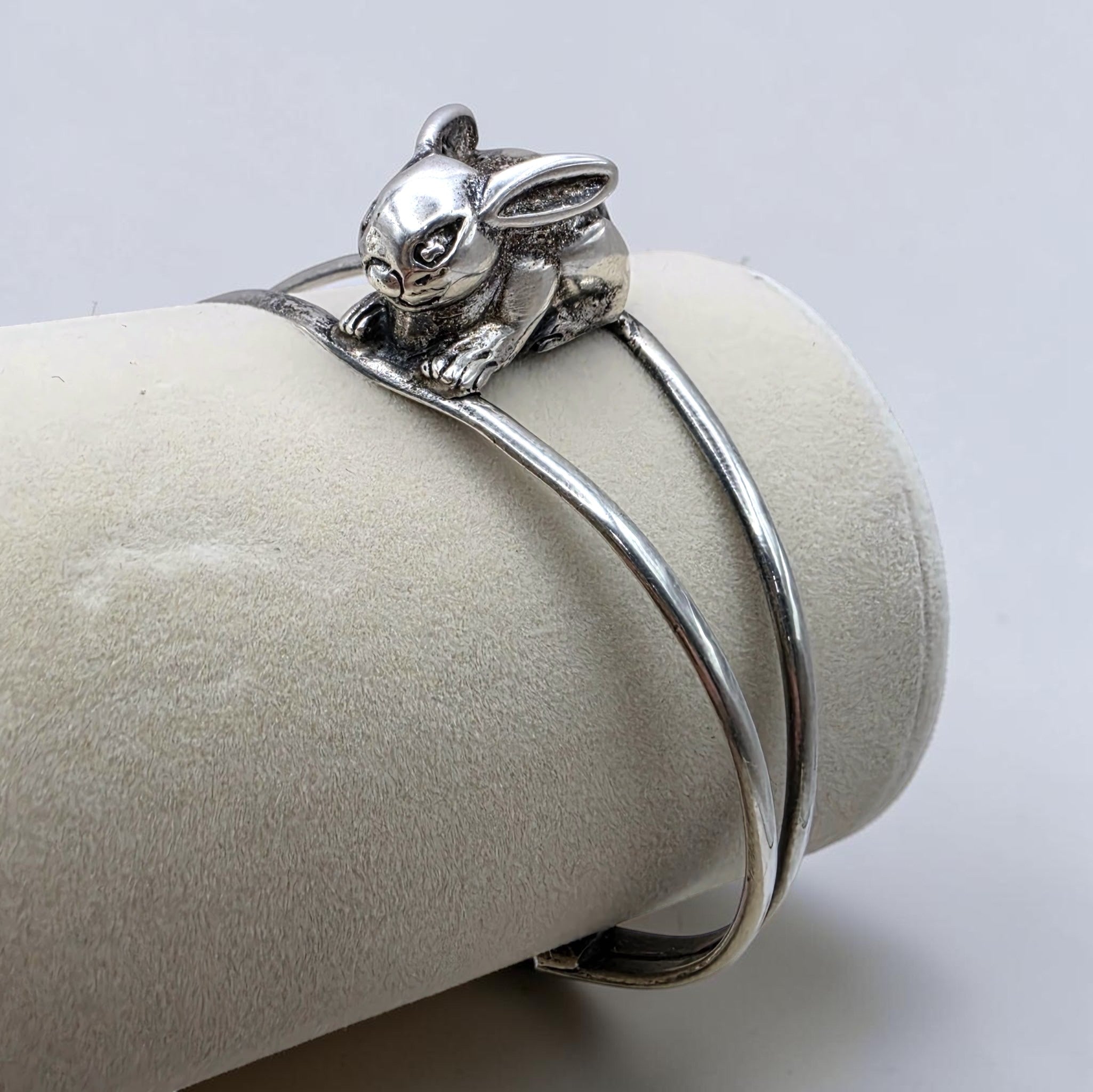 Vintage Sterling Silver 3D Bunny Cuff Bracelet Mexico 925