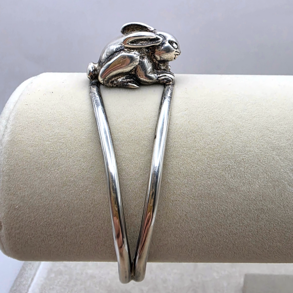 Vintage Sterling Silver 3D Bunny Cuff Bracelet Mexico 925