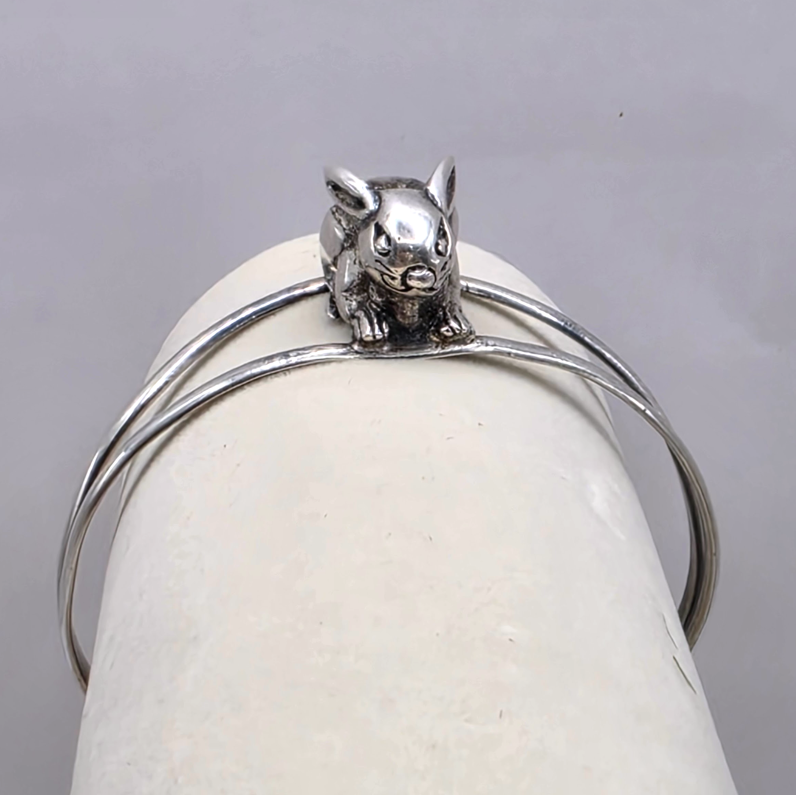 Vintage Sterling Silver 3D Bunny Cuff Bracelet Mexico 925