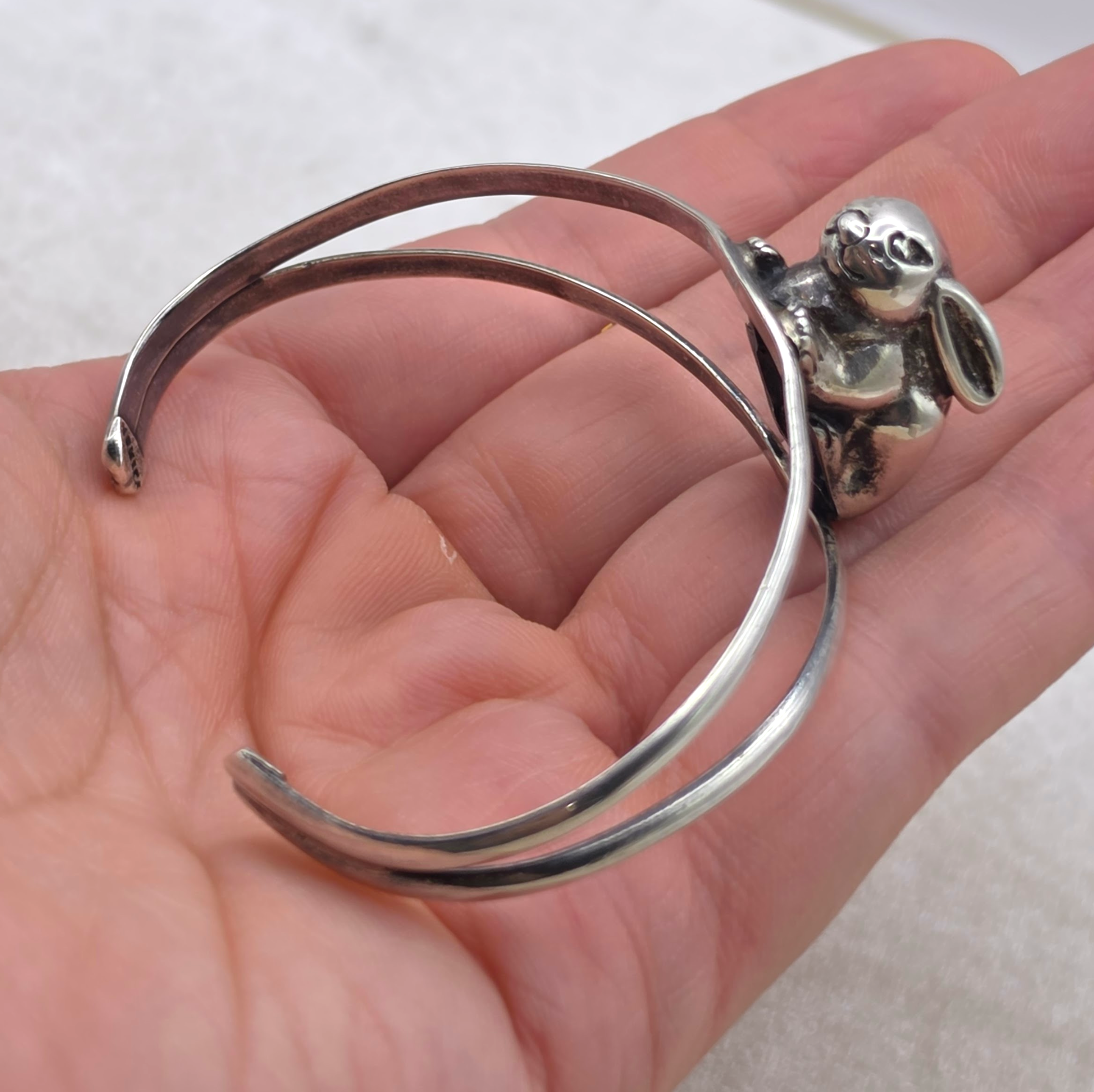 Vintage Sterling Silver 3D Bunny Cuff Bracelet Mexico 925