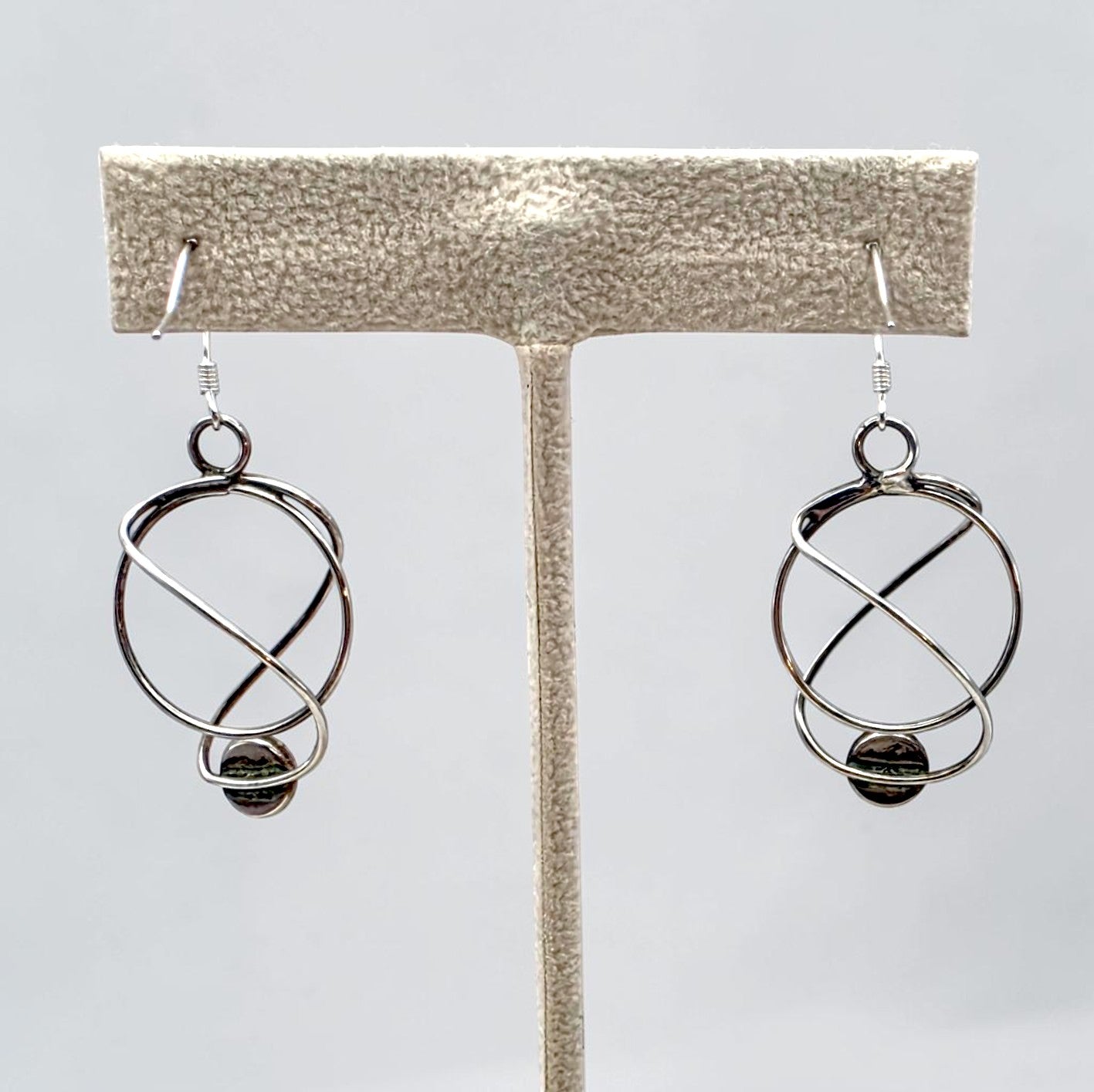 Vintage Sterling Nephrite Jade Modernist Geometric Dangle Earrings