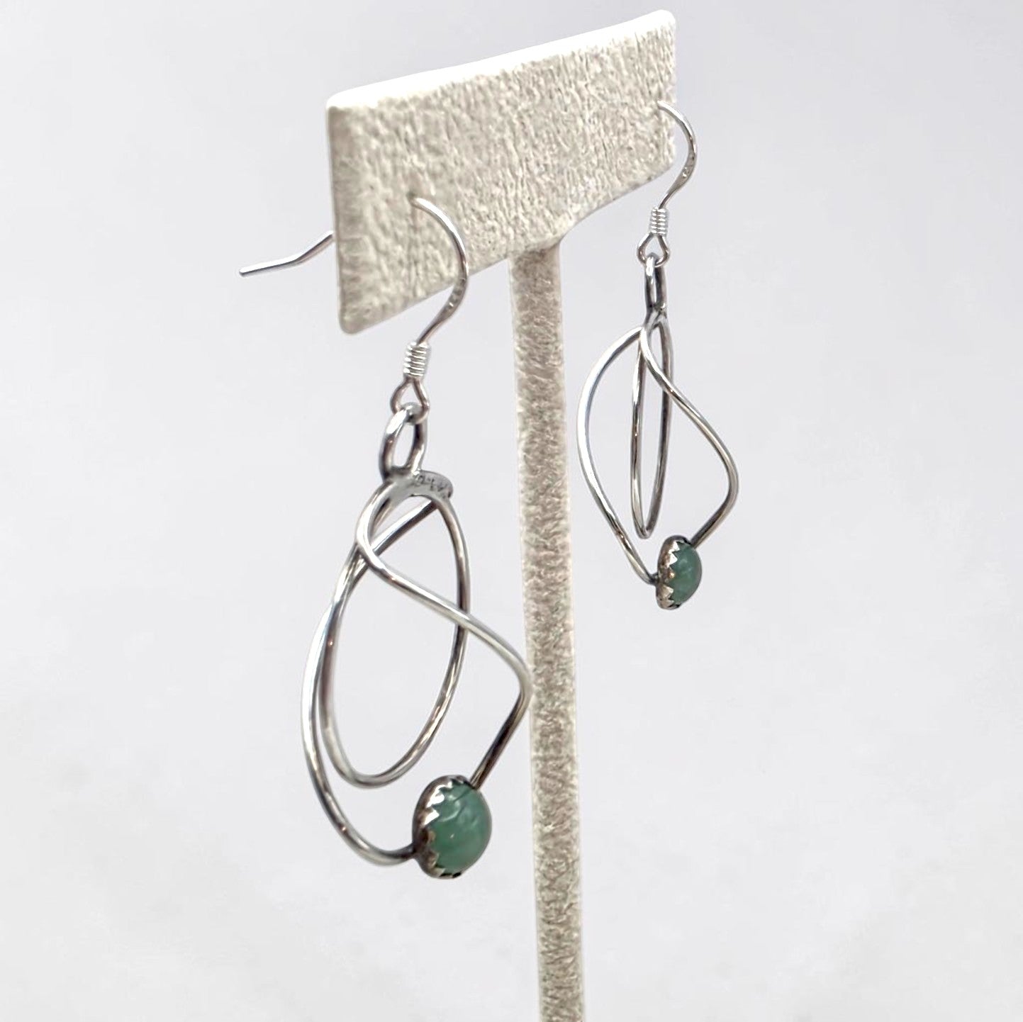 Vintage Sterling Nephrite Jade Modernist Geometric Dangle Earrings