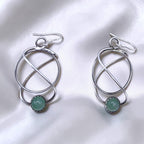 Vintage Sterling Nephrite Jade Modernist Geometric Dangle Earrings