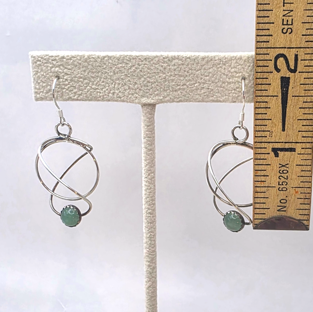 Vintage Sterling Nephrite Jade Modernist Geometric Dangle Earrings