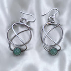 Vintage Sterling Nephrite Jade Modernist Geometric Dangle Earrings