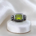 Vintage Sterling Silver Peridot Ring Emerald Cut Green Stone Ring Size 5