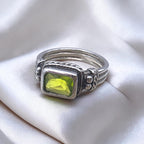 Vintage Sterling Silver Peridot Ring Emerald Cut Green Stone Ring Size 5