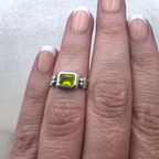 Vintage Sterling Silver Peridot Ring Emerald Cut Green Stone Ring Size 5