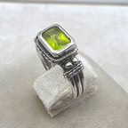 Vintage Sterling Silver Peridot Ring Emerald Cut Green Stone Ring Size 5