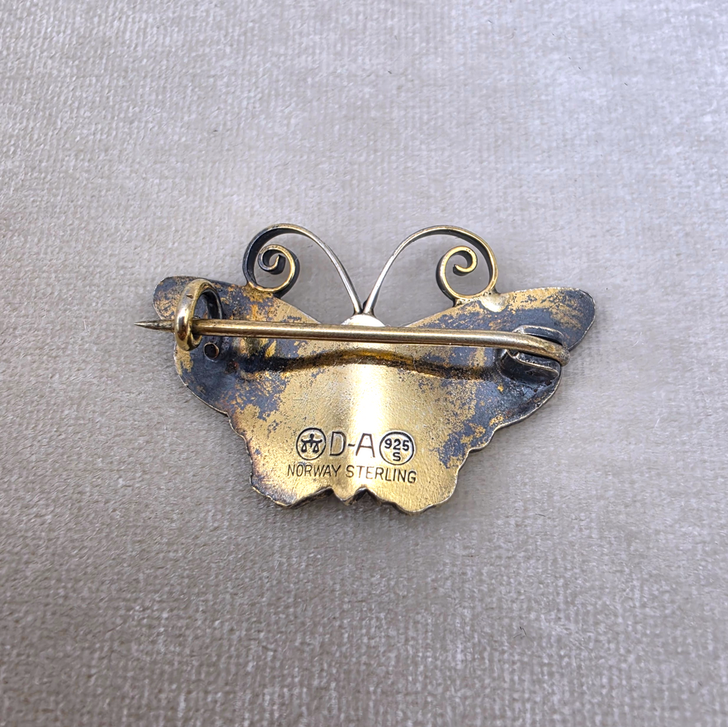 Vintage David Andersen Sterling Vermeil Yellow Enamel Butterfly Brooch