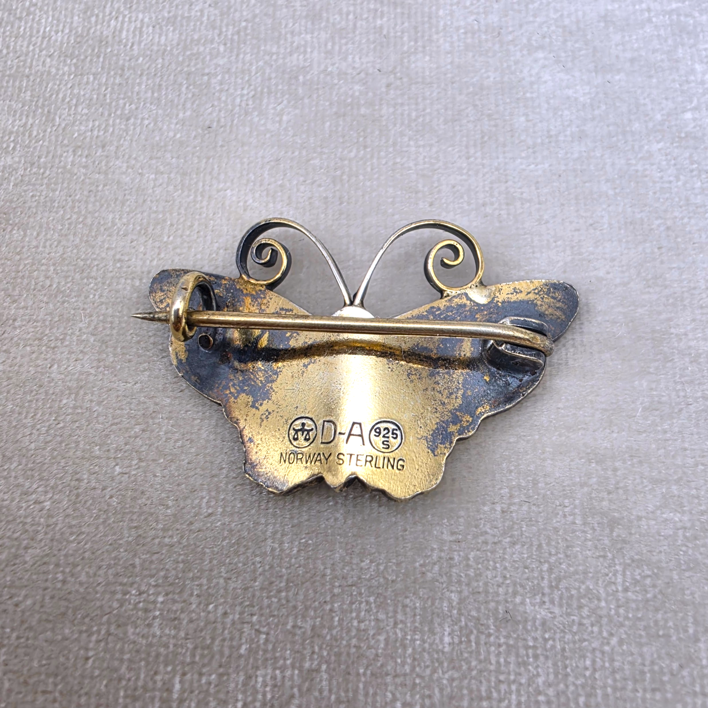 Vintage David Andersen Sterling Vermeil Yellow Enamel Butterfly Brooch
