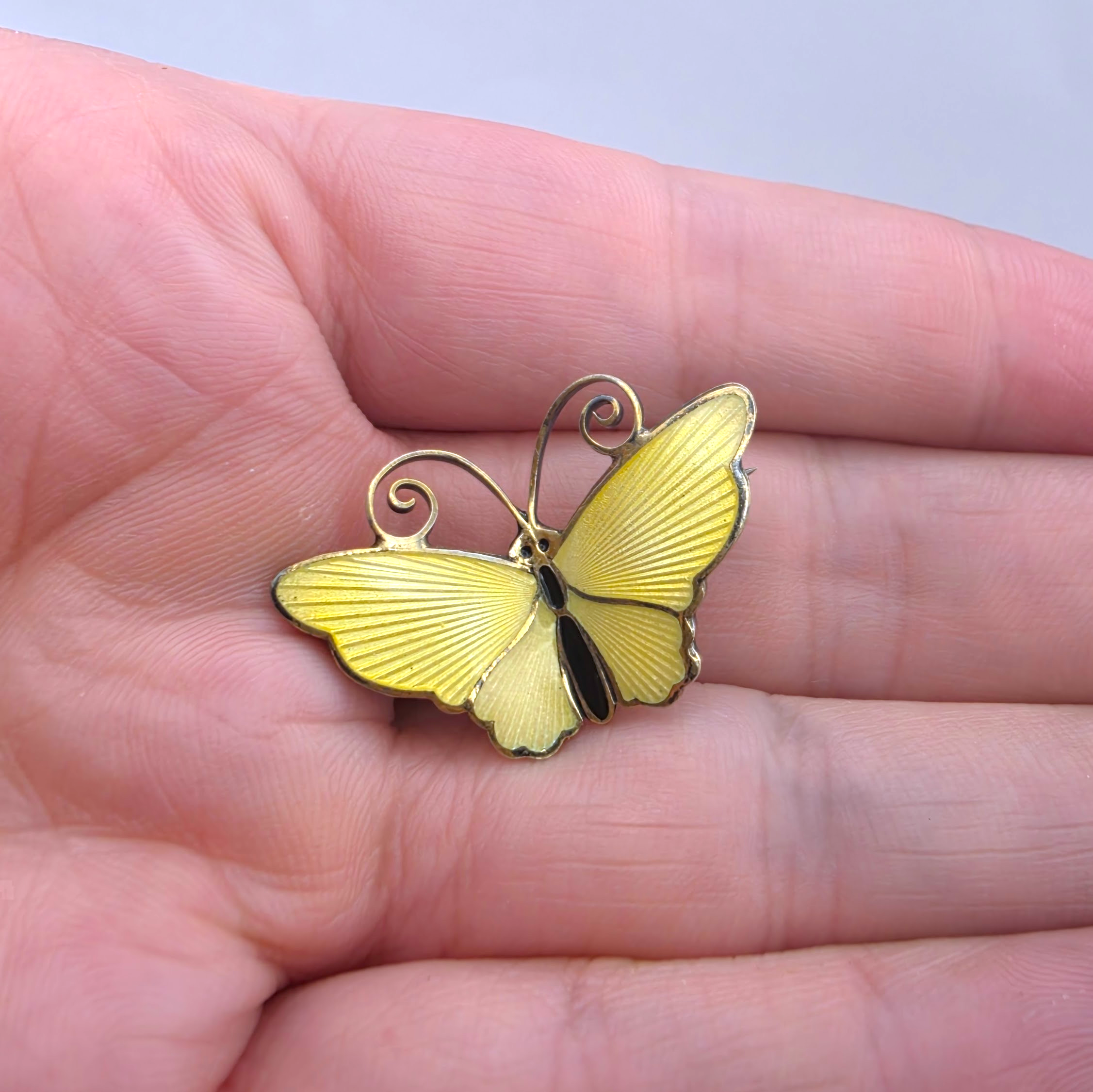 Vintage David Andersen Sterling Vermeil Yellow Enamel Butterfly Brooch