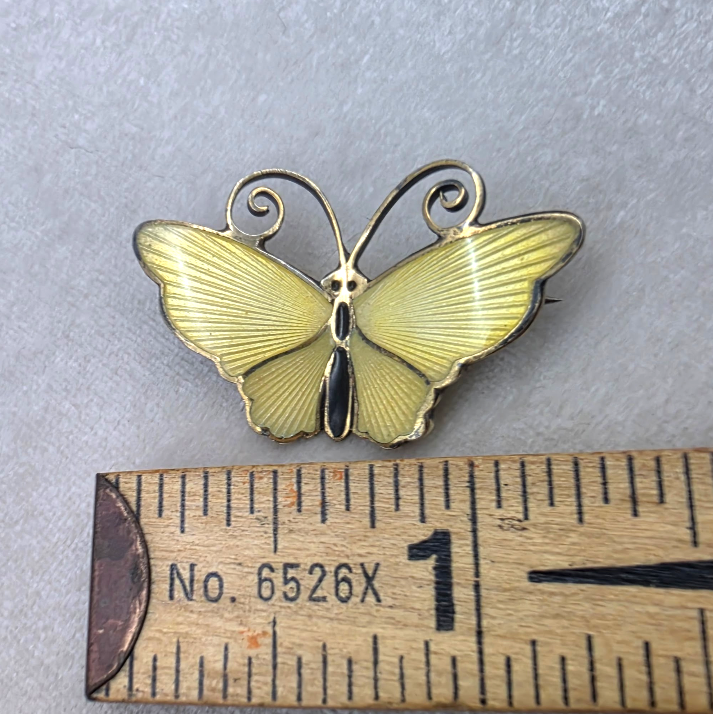 Vintage David Andersen Sterling Vermeil Yellow Enamel Butterfly Brooch