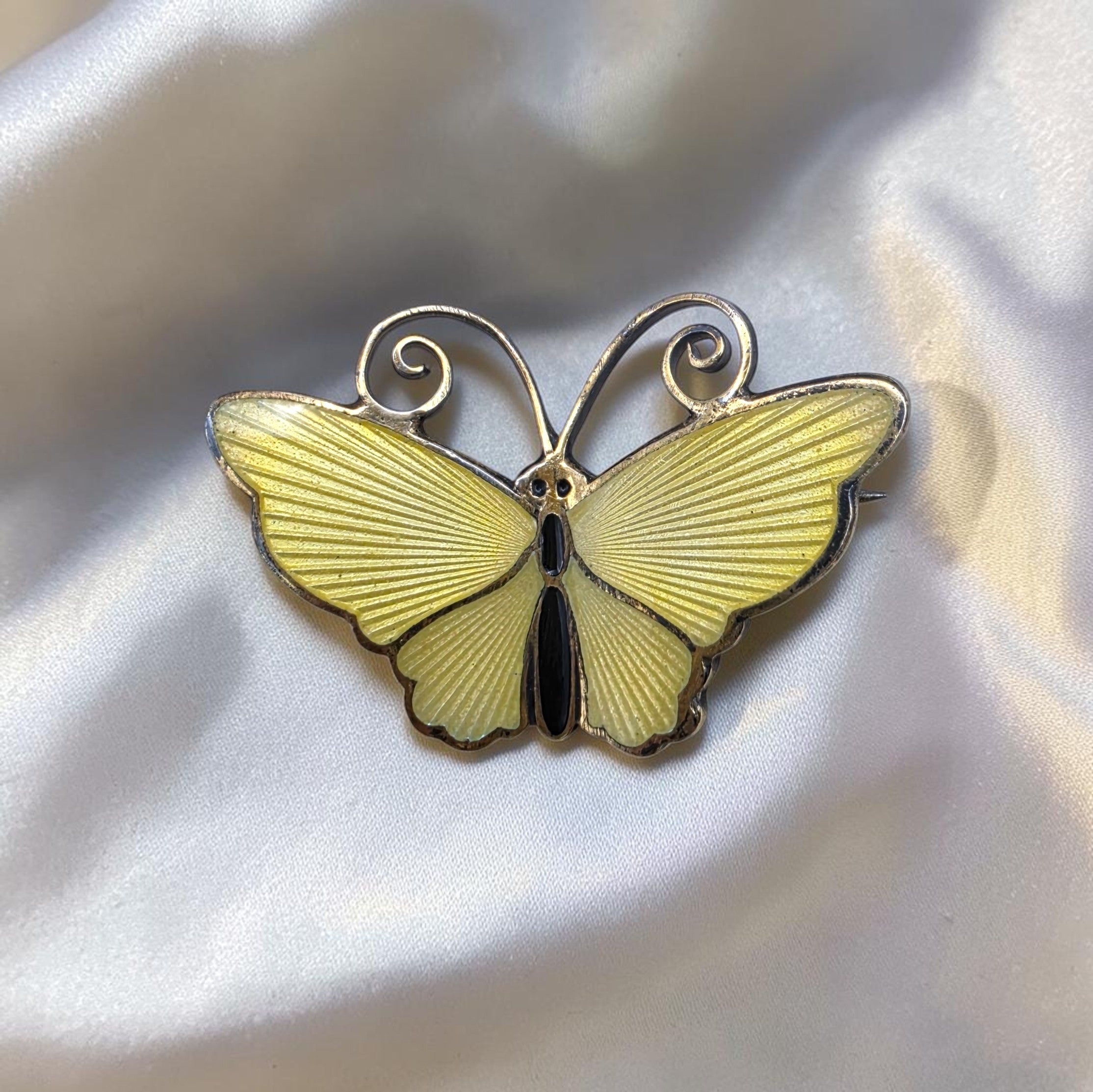 Vintage David Andersen Sterling Vermeil Yellow Enamel Butterfly Brooch