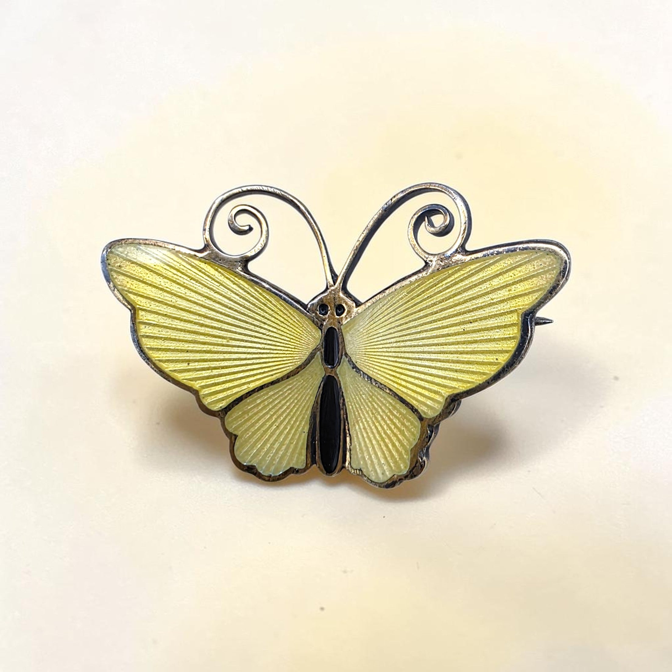 Vintage David Andersen Sterling Vermeil Yellow Enamel Butterfly Brooch