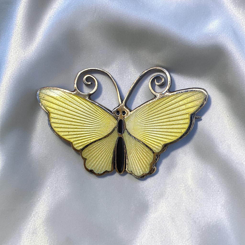 Vintage David Andersen Sterling Vermeil Yellow Enamel Butterfly Brooch