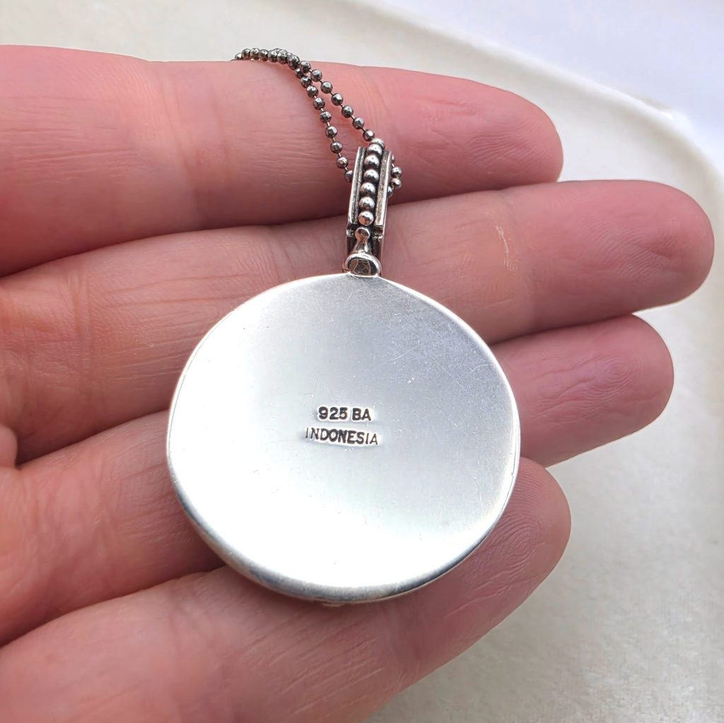 Vintage Bali Sterling Silver Carnelian Cabochon Pendant Necklace 925 Indonesia
