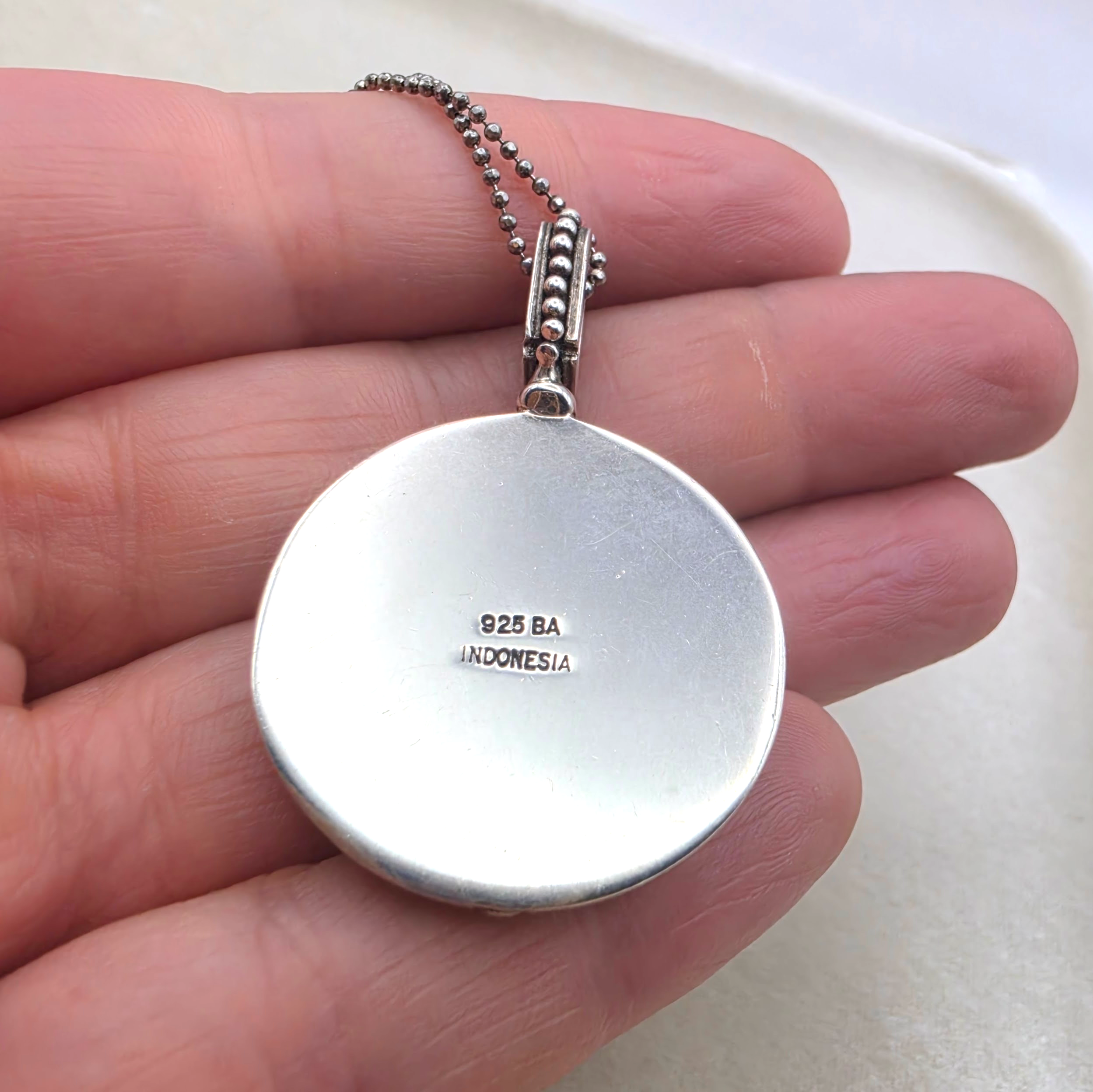 Vintage Bali Sterling Silver Carnelian Cabochon Pendant Necklace 925 Indonesia