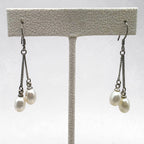 Vintage Sterling Silver Freshwater Pearl Double Drop Dangle Earring