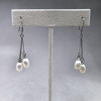 Vintage Sterling Silver Freshwater Pearl Double Drop Dangle Earring