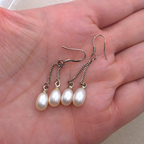 Vintage Sterling Silver Freshwater Pearl Double Drop Dangle Earring