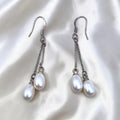 Vintage Sterling Silver Freshwater Pearl Double Drop Dangle Earring